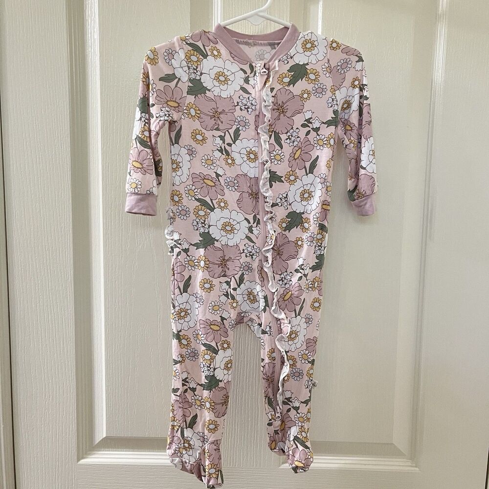 Milkberry Floral Ruffle Footie Zippy One Piece Bamboo Girls Size 6-9 Months